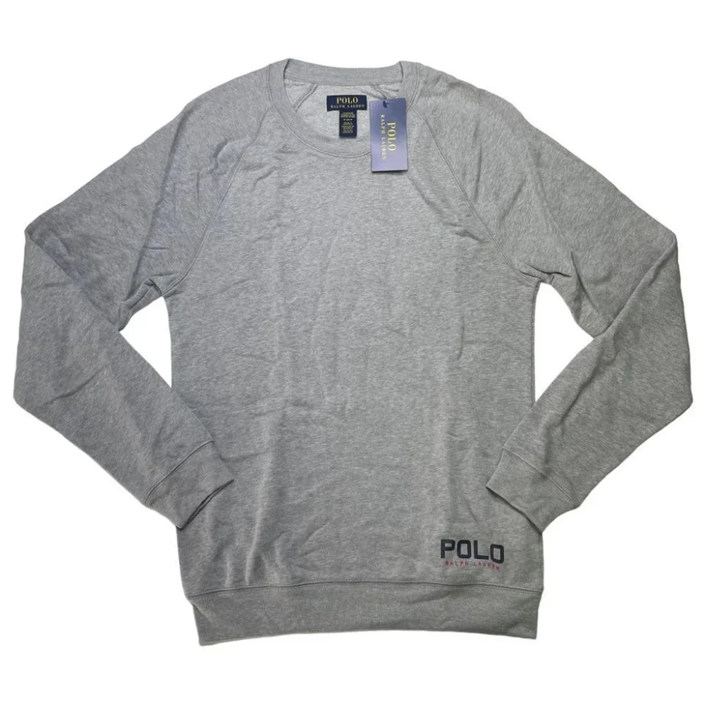 Polo Ralph Lauren Raglan Grey Crewneck Regular Fit Mens Sleepwear Sweatshirt - Picture 4 of 14